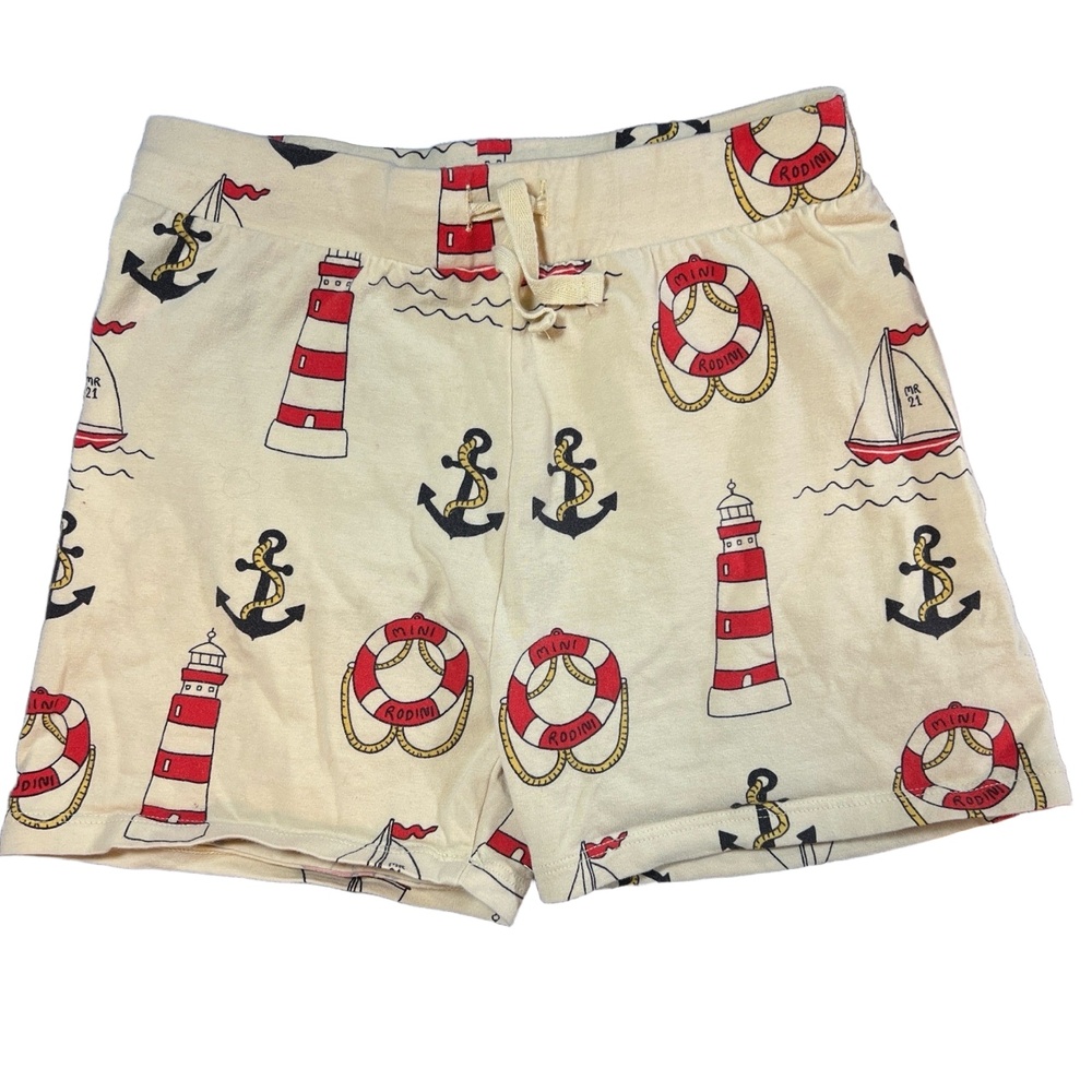 Mini Rodini Nautical Lighthouse Shorts Cream Size‎ 6-7Y Organic Cotton
